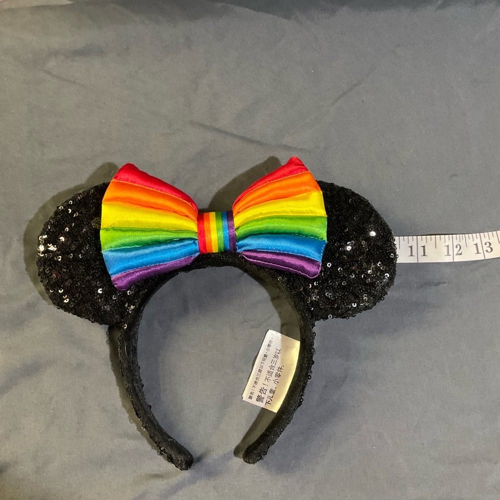 Disney Black Sequin Ears with Rainbow Bow